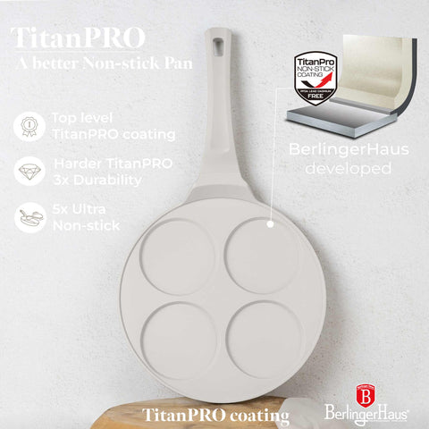 BH/7796, Molde para panqueques de 4 agujeros, 26 cm, color crema mate, molde para panqueques, aluminio fundido, molde para panqueques con agujeros, utensilios de cocina, cocina, sartenes, molde para crepes/panqueques
