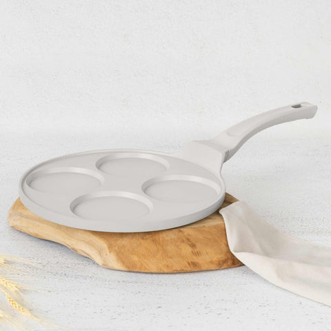 BH/7796, Molde para panqueques de 4 agujeros, 26 cm, color crema mate, molde para panqueques, aluminio fundido, molde para panqueques con agujeros, utensilios de cocina, cocina, sartenes, molde para crepes/panqueques