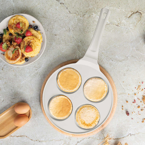 BH/7796, Molde para panqueques de 4 agujeros, 26 cm, color crema mate, molde para panqueques, aluminio fundido, molde para panqueques con agujeros, utensilios de cocina, cocina, sartenes, molde para crepes/panqueques