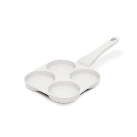Product image of 4holes blank hamburger pan 20cm. Part of the Sahara Collection . Features: • Material: cast aluminium • Pancake pan Ø20*2,2 cm • Color: matt cream. (Studio view). Official Berlinger Haus product, boosted by Promintra sl.