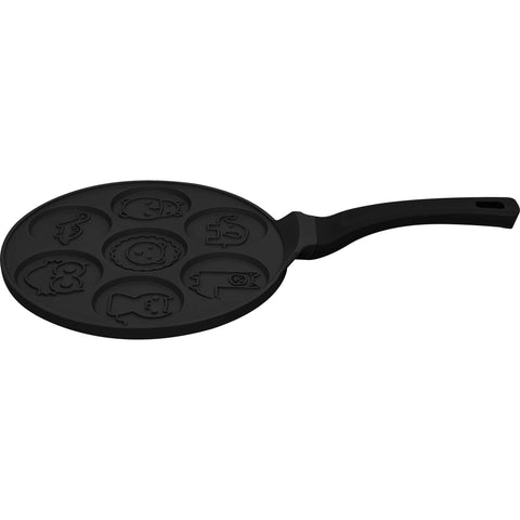 Product image of 7holes animal pancake pan 26cm. Part of the Matte Black Collection/Black Rose Collection . Features: • Material: cast aluminium • Pancake pan Ø26*1,3 cm • Color: matt black. (Studio view). Official Berlinger Haus product, boosted by Promintra sl.