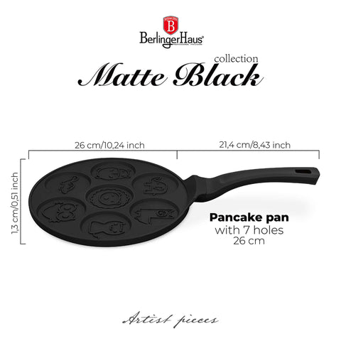 BH/7799, Molde para panqueques con 7 agujeros, 26 cm, negro, aluminio fundido, molde para panqueques, molde para panqueques con agujeros, animal, utensilios de cocina, cocina, Berlinger Haus, Promintra, caja de regalo, conceptual, estilo de vida