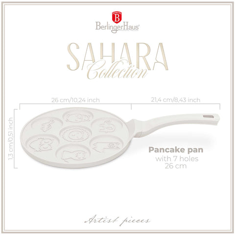 BH/7800, Molde para crepes con forma de animal, 7 agujeros, 26 cm, color crema mate, aluminio fundido, molde para crepes con agujeros, animal, utensilios de cocina, cocina, sartenes, molde para crepes/panqueques