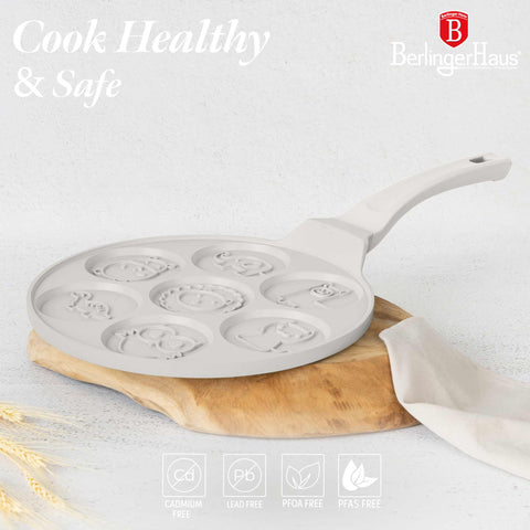 BH/7800, Molde para crepes con forma de animal, 7 agujeros, 26 cm, color crema mate, aluminio fundido, molde para crepes con agujeros, animal, utensilios de cocina, cocina, sartenes, molde para crepes/panqueques