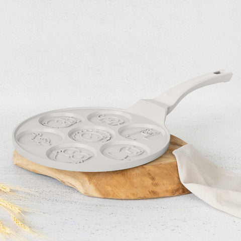 BH/7800, Molde para crepes con forma de animal, 7 agujeros, 26 cm, color crema mate, aluminio fundido, molde para crepes con agujeros, animal, utensilios de cocina, cocina, sartenes, molde para crepes/panqueques