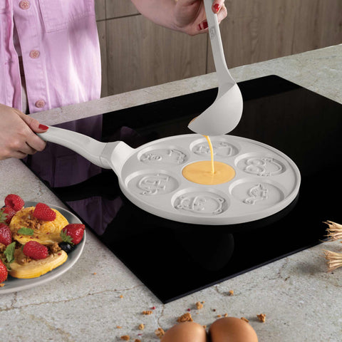 BH/7800, Molde para crepes con forma de animal, 7 agujeros, 26 cm, color crema mate, aluminio fundido, molde para crepes con agujeros, animal, utensilios de cocina, cocina, sartenes, molde para crepes/panqueques