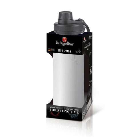 Product image of Sport bottle 540ml. Part of the Aspen Collection . Features: • Material: inner body 18/10 stainless steel • Capacity: 540 ml • Color: matt grey • Packing: half giftbox. (Studio view). Official Berlinger Haus product, boosted by Promintra sl.