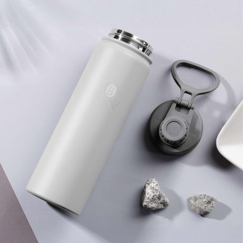 Product image of Sport bottle 540ml. Part of the Aspen Collection . Features: • Material: inner body 18/10 stainless steel • Capacity: 540 ml • Color: matt grey • Packing: half giftbox. (Studio view). Official Berlinger Haus product, boosted by Promintra sl.