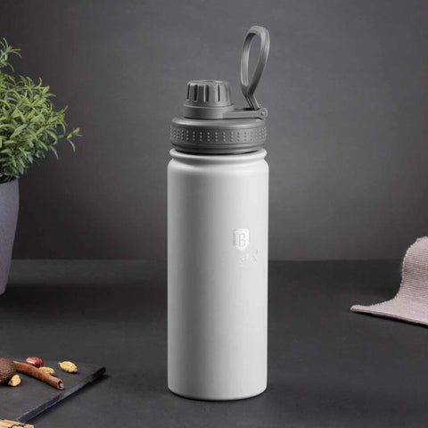 Product image of Sport bottle 540ml. Part of the Aspen Collection . Features: • Material: inner body 18/10 stainless steel • Capacity: 540 ml • Color: matt grey • Packing: half giftbox. (Studio view). Official Berlinger Haus product, boosted by Promintra sl.