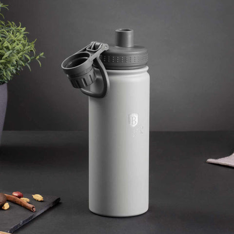 Product image of Sport bottle 540ml. Part of the Aspen Collection . Features: • Material: inner body 18/10 stainless steel • Capacity: 540 ml • Color: matt grey • Packing: half giftbox. (Studio view). Official Berlinger Haus product, boosted by Promintra sl.