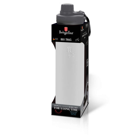 Imatge del producte d'ampolla esportiva de 720 ml. Forma part de la col·lecció Aspen. Característiques: • Material: cos interior d'acer inoxidable 18/10 • Capacitat: 720 ml • Color: gris mat • Embalatge: mitja caixa de regal. (Vista d'estudi). Producte oficial de Berlinger, impulsat per Promintra sl.