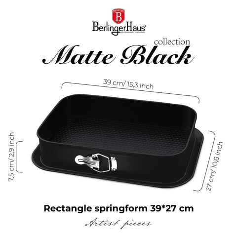 BH/7892, Molde desmontable rectangular 39x27cm, Negro mate, Utensilios para hornear, Molde desmontable rectangular, Molde desmontable cuadrado, Pastel, Acoplamiento, Horneado, Molde desmontable