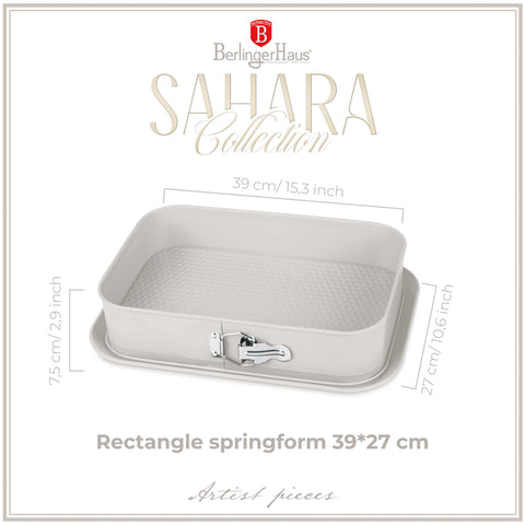 BH/7893, Molde desmontable rectangular 39x27cm, Crema mate, utensilios para hornear, molde desmontable rectangular, molde desmontable cuadrado, pastel, acoplamiento, horneado, molde desmontable