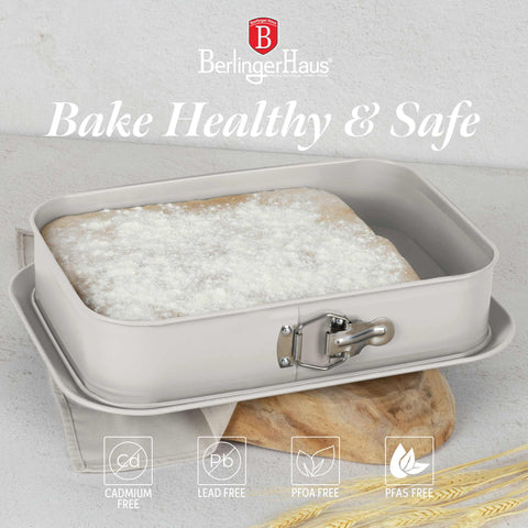 BH/7893, Molde desmontable rectangular 39x27cm, Crema mate, utensilios para hornear, molde desmontable rectangular, molde desmontable cuadrado, pastel, acoplamiento, horneado, molde desmontable