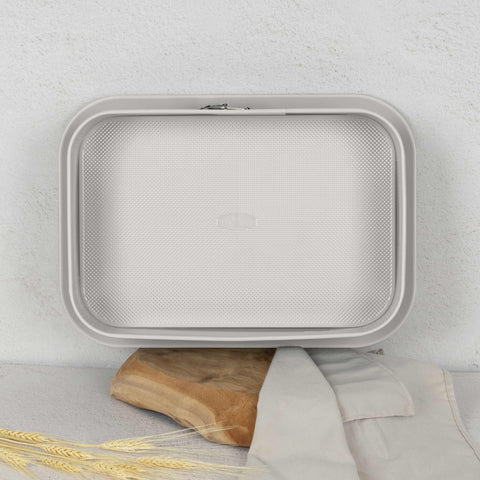 BH/7893, Molde desmontable rectangular 39x27cm, Crema mate, utensilios para hornear, molde desmontable rectangular, molde desmontable cuadrado, pastel, acoplamiento, horneado, molde desmontable