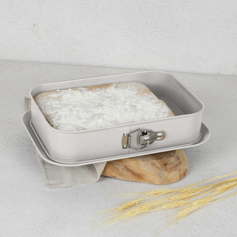 BH/7893, Molde desmontable rectangular 39x27cm, Crema mate, utensilios para hornear, molde desmontable rectangular, molde desmontable cuadrado, pastel, acoplamiento, horneado, molde desmontable