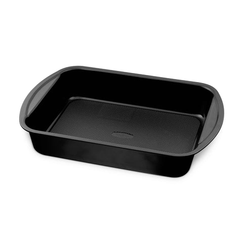 Product image of Oblong roaster 40x28,5cm. Part of the Matte Black Collection/Black Rose Collection . Features: • Material: carbon steel with titanPro non-stick coating • Size: 40*28,5*7 cm • Color: matt black. (Studio view). Official Berlinger Haus product, boosted by Promintra sl.