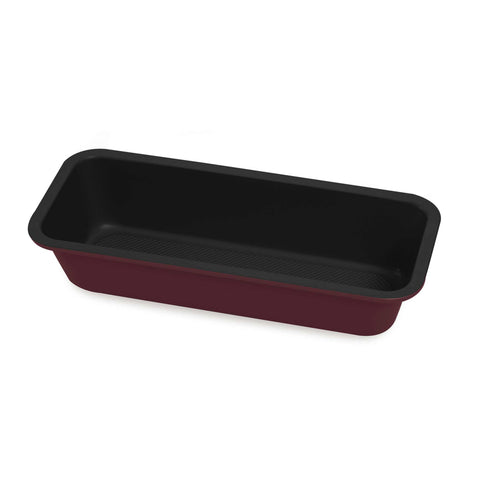 Product image of Loaf pan. Part of the Leonardo Collection . Features: • Material: carbon steel with non-stick titanPro coating • Size: 32*13,5*6,5 cm • Color: matt bordeaux. (Studio view). Official Berlinger Haus product, boosted by Promintra sl.