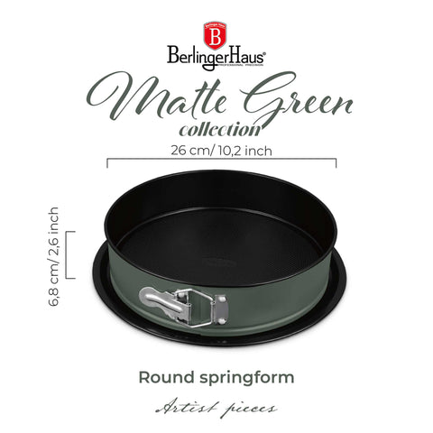 BH/7936, Molde desmontable redondo 26x6,8cm, Verde mate, utensilios para hornear, molde desmontable redondo, molde desmontable redondo, pastel, horneado, acoplamiento, molde desmontable
