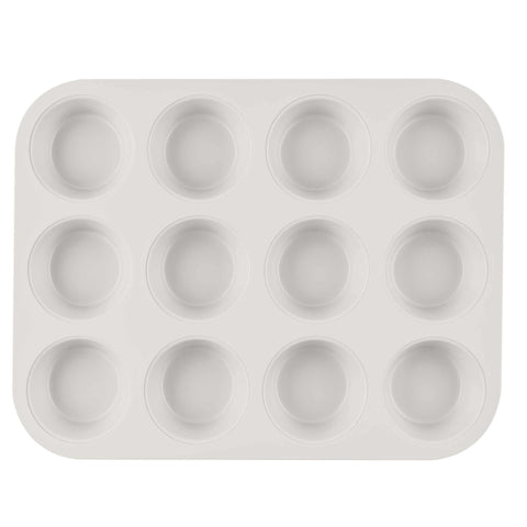 Product image of 12cups muffin pan. Part of the Sahara Collection . Features: • Material: carbon steel with titanPro non-stick coating • Size: 35*26,5*3 cm • Color: matt cream. (Studio view). Official Berlinger Haus product, boosted by Promintra sl.