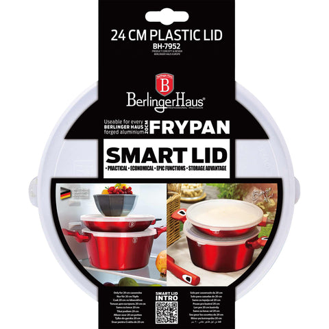 BH/7952, Tapa de plástico para sartén de 24 cm, blanca-transparente, tapa de plástico, tapa de plástico, tapa inteligente, tapa transparente, para sartén,Berlinger Haus, Promintra