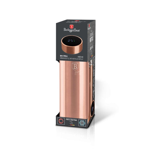 BH/7954, BH/7954A, Botella para beber con pantalla LED de temperatura 450 ml, Oro rosa, Botella para beber, Botella deportiva, Botella de agua, Frasco, Pantalla LED, Almacenamiento de alimentos, Botella