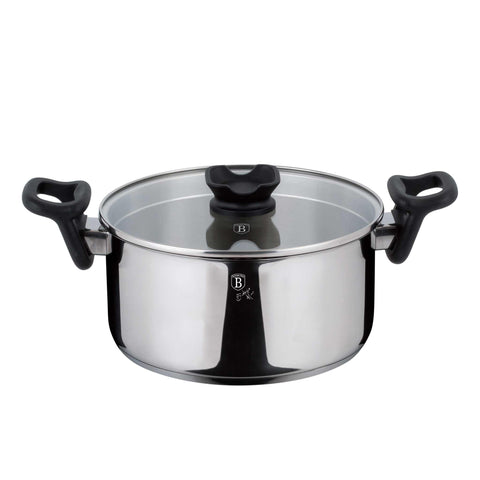 Product image of Casserole with lid 24cm. Part of the Silver Jewellery Collection . Features: • Material: stainless steel • Handle and knob: black bakelite • Casserole with lid Ø24*11,5 cm 5,2L • Color: stainless steel. (Studio view). Official Berlinger Haus product, boosted by Promintra sl.