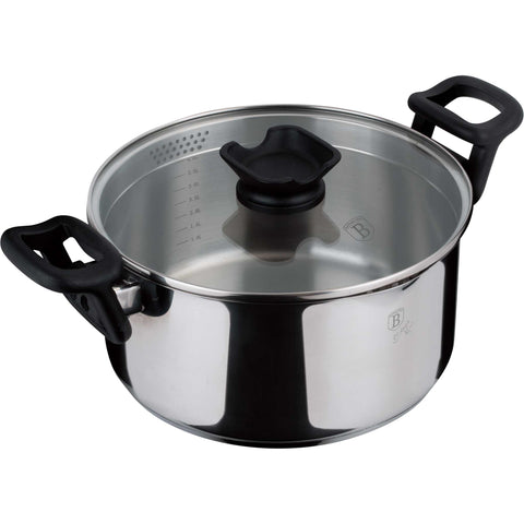 Product image of Casserole with lid 24cm. Part of the Silver Jewellery Collection . Features: • Material: stainless steel • Handle and knob: black bakelite • Casserole with lid Ø24*11,5 cm 5,2L • Color: stainless steel. (Studio view). Official Berlinger Haus product, boosted by Promintra sl.