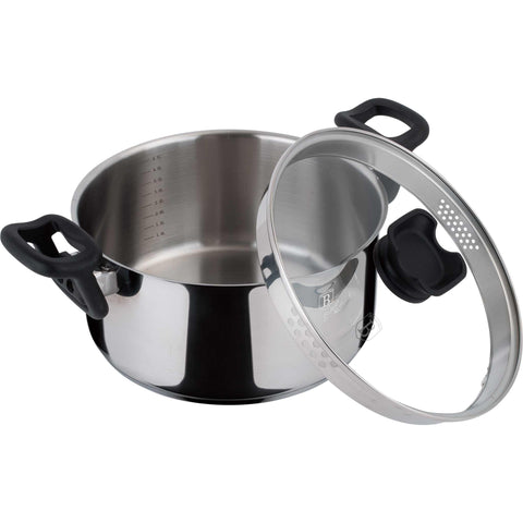 Product image of Casserole with lid 24cm. Part of the Silver Jewellery Collection . Features: • Material: stainless steel • Handle and knob: black bakelite • Casserole with lid Ø24*11,5 cm 5,2L • Color: stainless steel. (Studio view). Official Berlinger Haus product, boosted by Promintra sl.