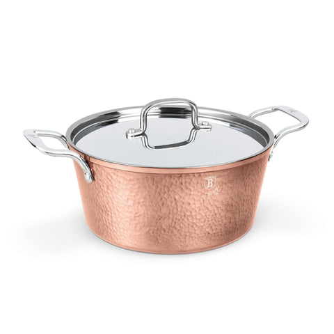 Product image of Casserole with lid 26cm. Part of the Hammered Copper Collection . Features: • Material: forged aluminum with non-stick marble coating • Casserole with lid Ø26*12,2 cm, 5,2L • Color: copper REGISTERED DESIGN BY BERLINGER HAUS!. (Giftbox view). Official Berlinger Haus product, boosted by Promintra sl.