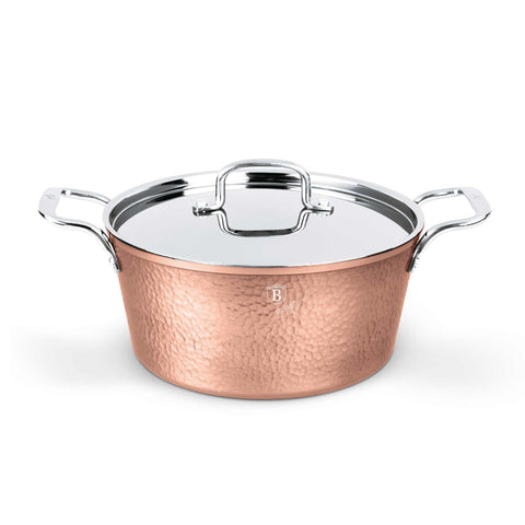 Product image of Casserole with lid 26cm. Part of the Hammered Copper Collection . Features: • Material: forged aluminum with non-stick marble coating • Casserole with lid Ø26*12,2 cm, 5,2L • Color: copper REGISTERED DESIGN BY BERLINGER HAUS!. (Giftbox view). Official Berlinger Haus product, boosted by Promintra sl.