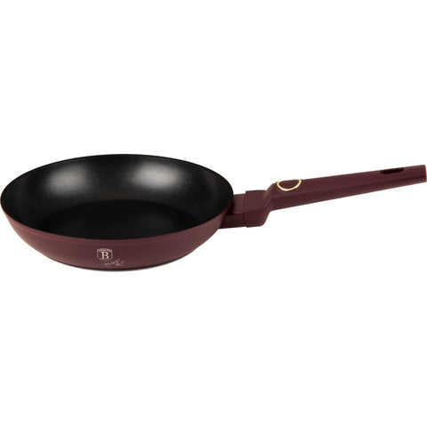 Product image of Frypan 24cm. Part of the Leonardo Collection . Features: • Material: forged aluminum with non-stick titanPro coating • Frypan Ø24*4,8 cm 1,7L • Color: matt bordeaux REGISTERED DESIGN BY BERLINGER HAUS!. (Studio view). Official Berlinger Haus product, boosted by Promintra sl.