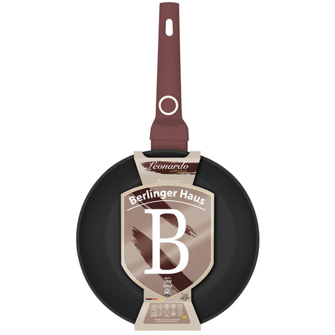Product image of Frypan 24cm. Part of the Leonardo Collection . Features: • Material: forged aluminum with non-stick titanPro coating • Frypan Ø24*4,8 cm 1,7L • Color: matt bordeaux REGISTERED DESIGN BY BERLINGER HAUS!. (Studio view). Official Berlinger Haus product, boosted by Promintra sl.
