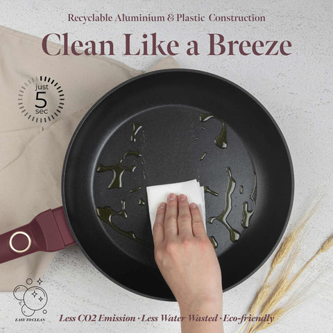 Product image of Frypan 28cm. Part of the Leonardo Collection . Features: • Material: forged aluminum with non-stick titanPro coating • Frypan Ø28*5,2 cm 2,4L • Color: matt bordeaux REGISTERED DESIGN BY BERLINGER HAUS!. (Studio view). Official Berlinger Haus product, boosted by Promintra sl.