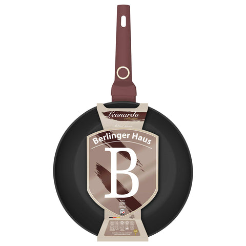 Product image of Frypan 28cm. Part of the Leonardo Collection . Features: • Material: forged aluminum with non-stick titanPro coating • Frypan Ø28*5,2 cm 2,4L • Color: matt bordeaux REGISTERED DESIGN BY BERLINGER HAUS!. (Studio view). Official Berlinger Haus product, boosted by Promintra sl.