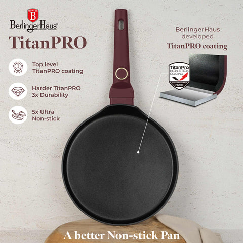 BH/8025, Sartén para crepes de 25 cm, Burdeos mate, Sartén para crepes de 25 cm, Sartén para crepes, Utensilios de cocina, Cocina, Sartenes, Sartén para crepes/panqueques