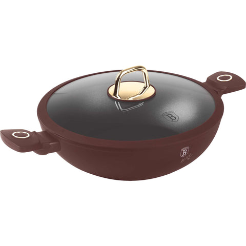 BH/8035, Wok con tapa 30cm, Burdeos mate, Wok 30 cm con tapa, Wok, Wok con tapa, Batería de cocina, Cocina, Sartenes