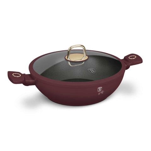 BH/8035, Wok com tampa 30cm, Bordô fosco, wok 30 cm com tampa, wok, wok com tampa, utensílios de cozinha, cozinha