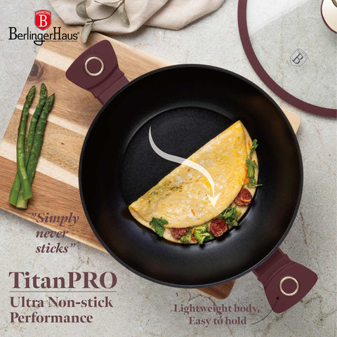 BH/8035, Wok con tapa 30cm, Burdeos mate, Wok 30 cm con tapa, Wok, Wok con tapa, Batería de cocina, Cocina, Sartenes