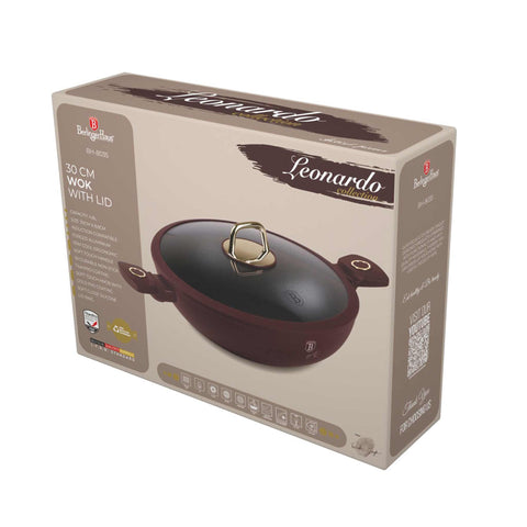BH/8035, Wok con tapa 30cm, Burdeos mate, Wok 30 cm con tapa, Wok, Wok con tapa, Batería de cocina, Cocina, Sartenes