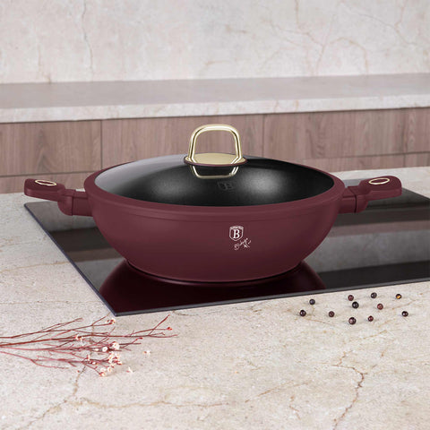 BH/8035, Wok con tapa 30cm, Burdeos mate, Wok 30 cm con tapa, Wok, Wok con tapa, Batería de cocina, Cocina, Sartenes