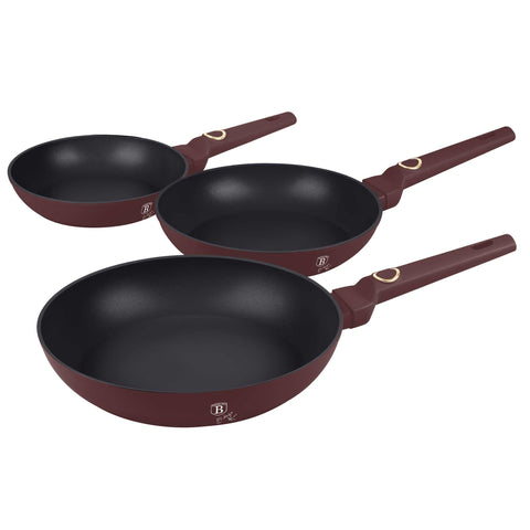 BH/8048, BH/8048A, burdeos mate, cocina, cookwareset, frypan, juego de sartenes, juego de sartenes de 3 piezas, Leonardo Collection, Pan Set, Pans, sartén, utensilios de cocina