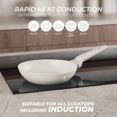 Product image of Frypan 20cm. Part of the Sahara Collection . Features: • Material: forged aluminum with non-stick titanPro coating • Frypan Ø20*4,5 cm 1,0L • Color: matt cream REGISTERED DESIGN BY BERLINGER HAUS!. (Conceptual view). Official Berlinger Haus product, boosted by Promintra sl.