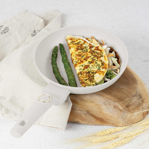 Product image of Frypan 20cm. Part of the Sahara Collection . Features: • Material: forged aluminum with non-stick titanPro coating • Frypan Ø20*4,5 cm 1,0L • Color: matt cream REGISTERED DESIGN BY BERLINGER HAUS!. (Conceptual view). Official Berlinger Haus product, boosted by Promintra sl.