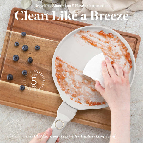 Product image of Pancake pan 25cm. Part of the Sahara Collection . Features: • Material: forged aluminum with non-stick titanPro coating • Pancake pan Ø25*1,5 cm • Color: matt cream REGISTERED DESIGN BY BERLINGER HAUS!. (Studio view). Official Berlinger Haus product, boosted by Promintra sl.