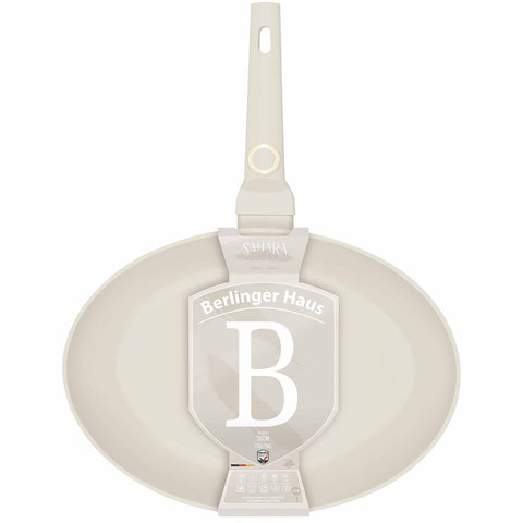Product image of Fish pan 35x25cm. Part of the Sahara Collection . Features: • Material: forged aluminum with non-stick titanPro coating • Fish pan Ø35*25*4,5 cm • Color: matt cream REGISTERED DESIGN BY BERLINGER HAUS!. (Studio view). Official Berlinger Haus product, boosted by Promintra sl.