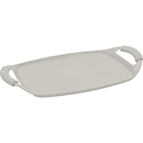 Product image of Grill plate 47cm. Part of the Sahara Collection . Features: • Material: forged aluminum with non-stick titanPro coating • Size: 47*29 cm • Color: matt cream • FREE 2 PCS HEAT RESISTANT SILICONE HANDLE. (Studio view). Official Berlinger Haus product, boosted by Promintra sl.