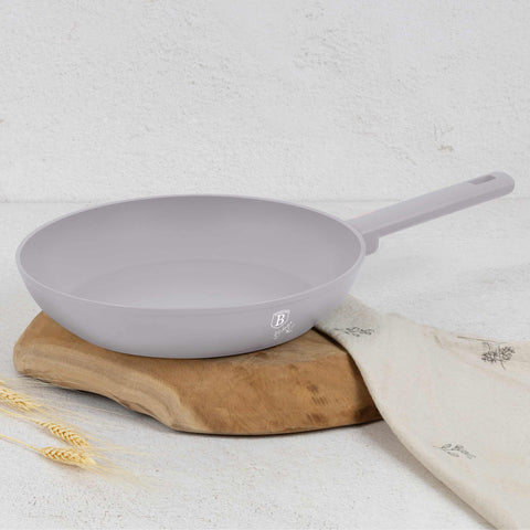 Product image of Frypan 28cm. Part of the Taupe Collection . Features: • Material: forged aluminum with non-stick titanPro coating • Frypan Ø28*5,2 cm 2,4L • Color: matt taupe REGISTERED DESIGN BY BERLINGER HAUS!. (Studio view). Official Berlinger Haus product, boosted by Promintra sl.