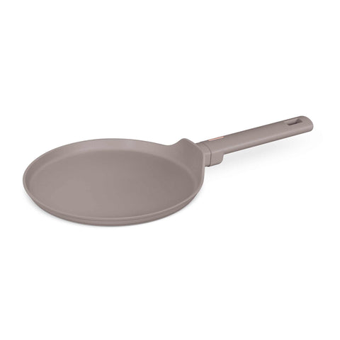 Product image of Pancake pan 25cm. Part of the Taupe Collection . Features: • Material: forged aluminum with non-stick titanPro coating • Pancake pan Ø25*1,5 cm • Color: matt taupe REGISTERED DESIGN BY BERLINGER HAUS!. (Studio view). Official Berlinger Haus product, boosted by Promintra sl.
