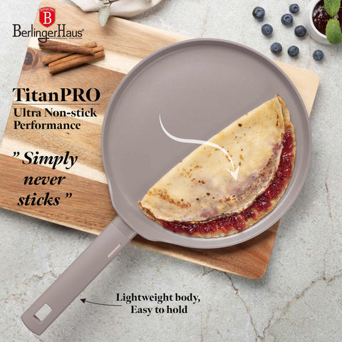 BH/8086, Sartén para panqueques de 28 cm, color topo mate, sartén para panqueques de 28 cm, sartén para panqueques, utensilios de cocina, cocina, sartenes, sartén para crepes/panqueques